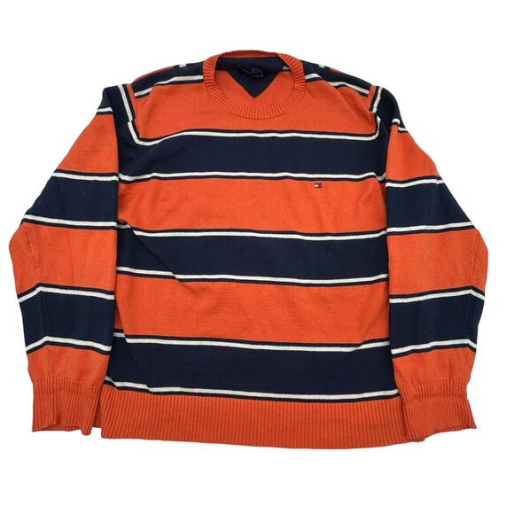 VTG 90s Y2k Tommy Hilfiger Striped Sweater Orange Size‎ L - Picture 1 of 6